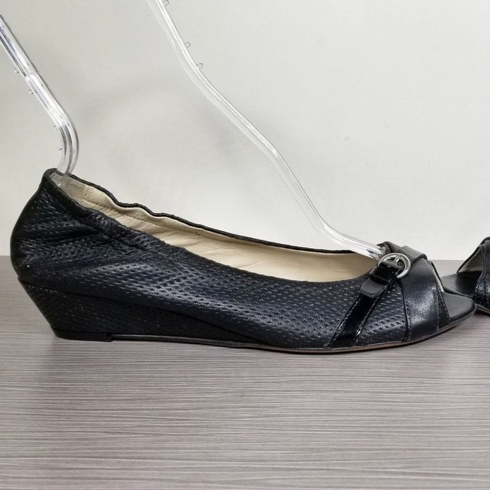 AGL Peep Toe Wedge Pump, Black Perforated Leather, Womens Size 7.5 US / 37.5 - Picture 7 of 12